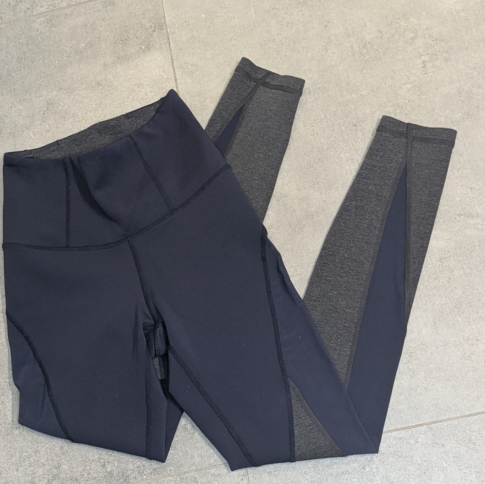 Aurum Petite Mesh Panel Leggings Navy XS High Rise Athletic Workout Pants